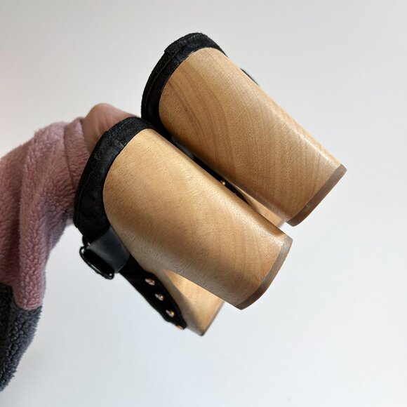 Veronica Beard Dacey Black Suede Studded High Heel Clogs Size 8.5 M - Picture 7 of 7